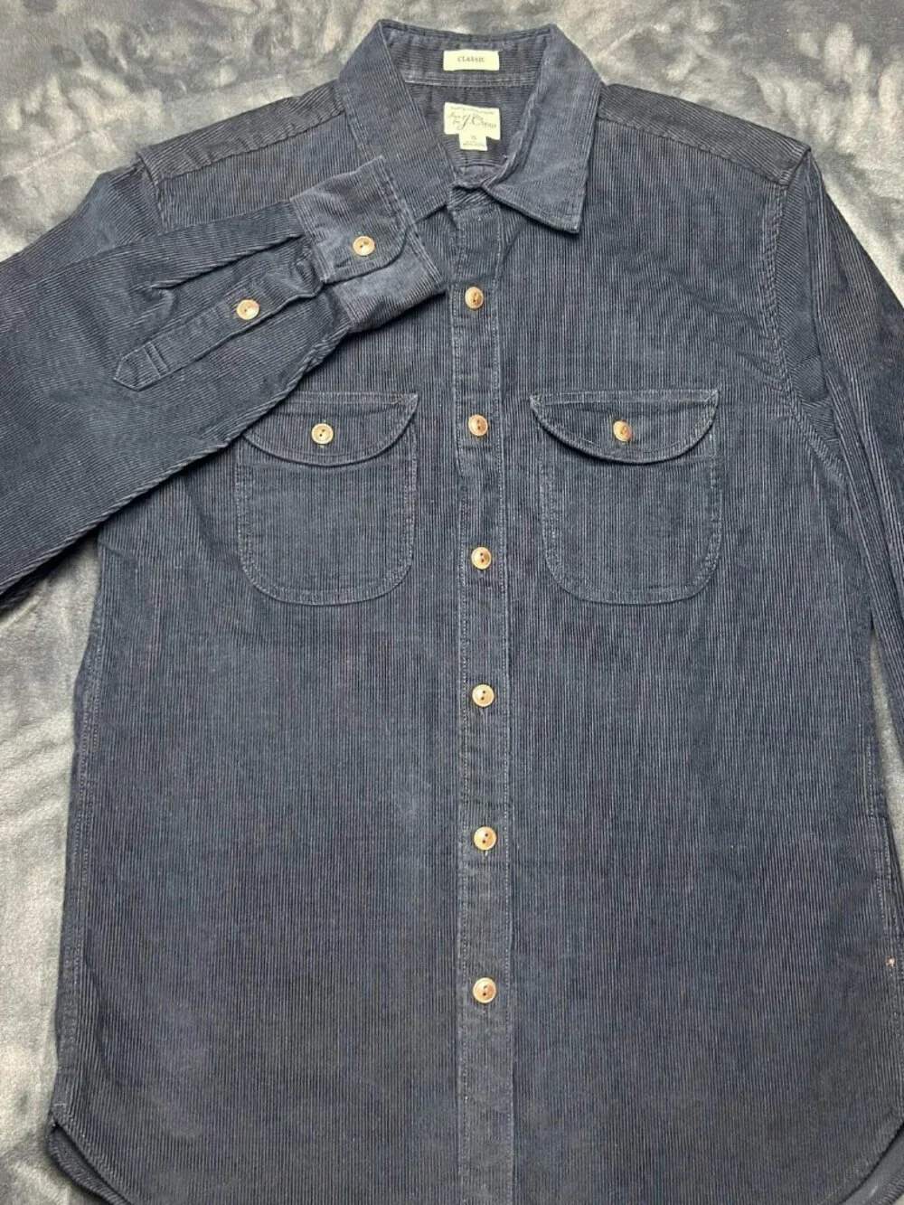 J.Crew Classic Corduroy Button Front Shirt Small Long Sleeve Dark Gray Cotton